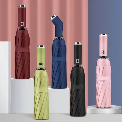 LED Folding Sun Umbrella Black Waterproof