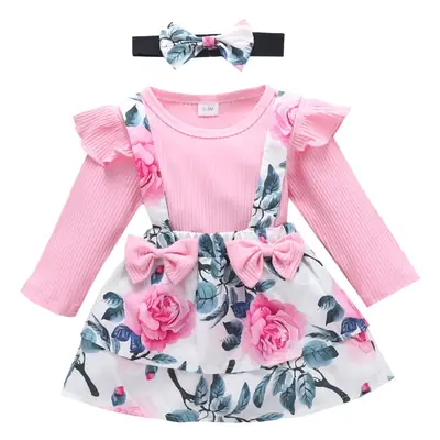 Pink Floral Ruffled Dress Set for Baby Girls