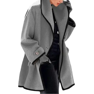 Women's Grey Woolen Hooded Coat Autumn Winter Loose Fit
