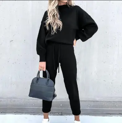 2021 Women Sweatshirt Set Beige High Collar Trousers