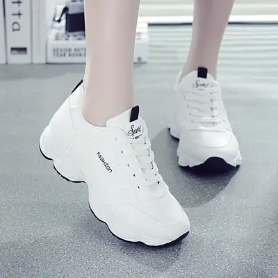 Women White Leather Thick Board Shoes 2025