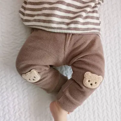 Baby Striped Trousers Brown Cotton Leggings Set