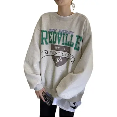 Women Korean Style Fleece Lined Crew Sweatshirt Black