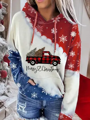 2023 Winter Deer Printed Hooded Fleece Sweater