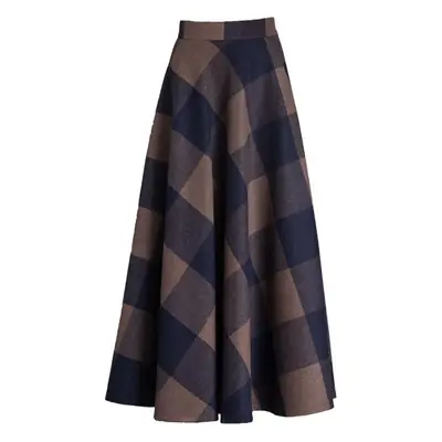 Women Woolen Long Swing Skirt Autumn Winter Printed High Waist