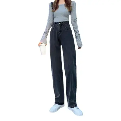 Women Wide Leg Jeans Mint Green 2021 New Autumn Winter