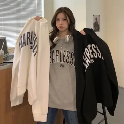 Women Long Sleeve Letter Printed Sweater Black