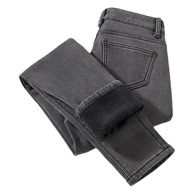 Women Skinny Jeans Black Fleece Winter High Waist Slimming