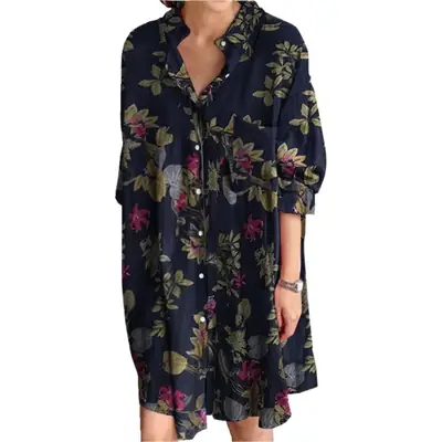 Women Cross-Brand Long Sleeve Lapel Shirt Red Floral Print
