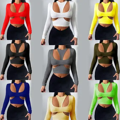 Green Long Sleeve I-Shape Sports Bra Top Set