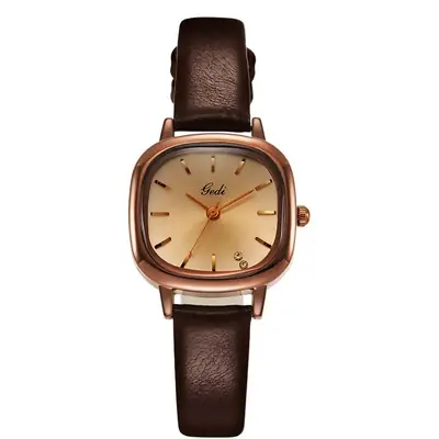 Women's Brown Leather Belt Watch with Small Dial