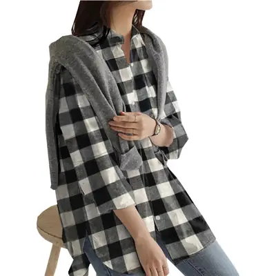 2025 Women's Plaid Long Sleeve Shirt Mid Length