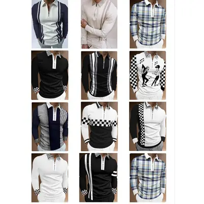 Men's Black Checkered Polo Shirt Large
