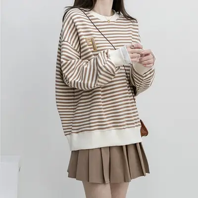 Women Striped Sweater Set Winter Casual Top Skirt Set