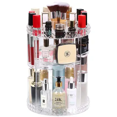 Diamond Rotating Makeup Storage Rack with Brush & Bottles