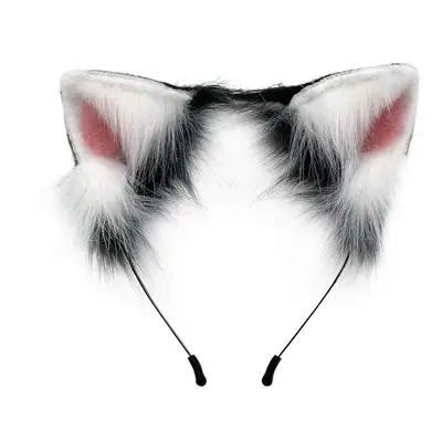 Plush Cat Ear Hairband Purple Faux Fur Cosplay Set