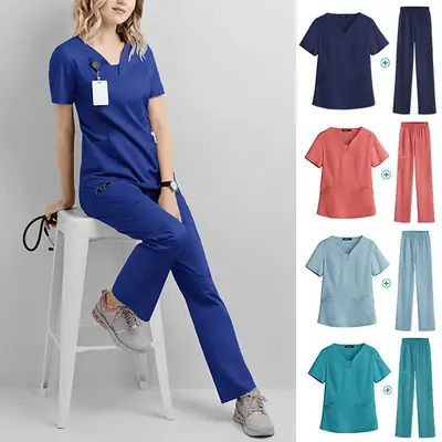 Female Dental Nurse Short Sleeve Maroon Pajama Set