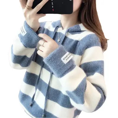 Faux Mink Hooded Sweater Women's 2022 Winter Coat