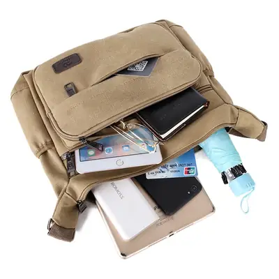 Men's Canvas Crossbody Bag Olive Green Business Travel