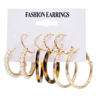 Independent Station Earring Set 5 Pairs Acrylic Pearl Earrings for Women