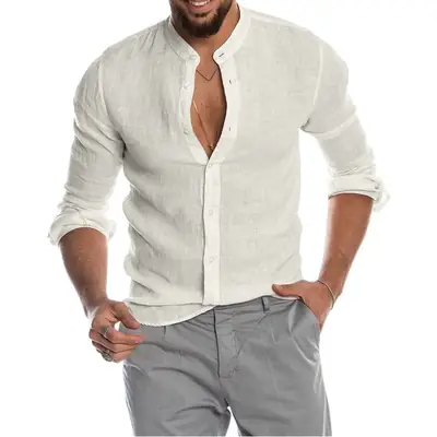 Men's Light Blue Cotton Button Down Cardigan Shirt