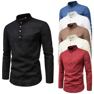 Men's Solid Color Slim Fit Long Sleeve Shirt