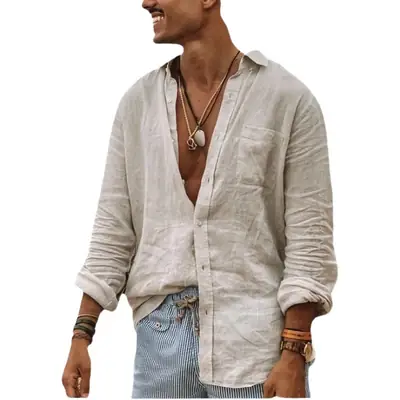Men's Collared Button Down Shirt Cotton Linen 2025