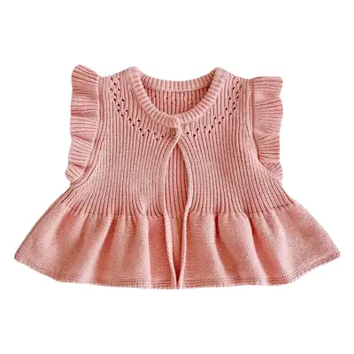 Pink Knitted Baby Sweater with Flying Sleeves