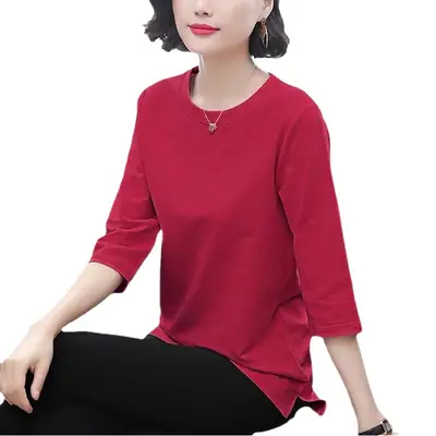 Plus Size Women's Black Three Quarter Sleeve Top T-Shirt