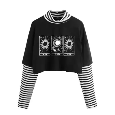 Black Sunflower Print Long Sleeve Turtleneck Sweatshirt
