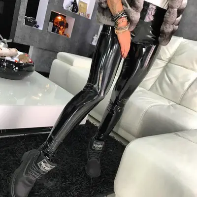 Red Glossy Mirror Leather Pants for Women