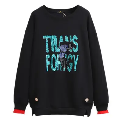 Women Red Sequin Sweatshirt Plus Size Loose Fit