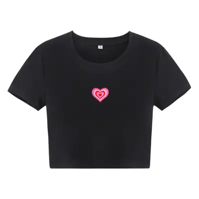 Black Heart Printed Round Neck T-Shirt for Women