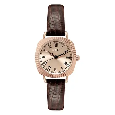 Gold Rose Gold Women's Quartz Watch with Brown Leather Strap