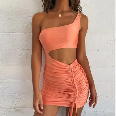 2024 Summer Cross-Border Hip-Covering Strappy Dress Pink