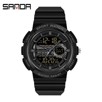 Sanda Black Digital Sport Watch for Men Women Waterproof