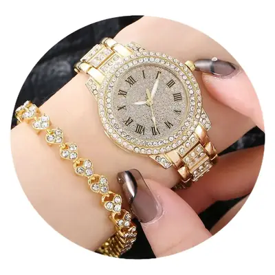 Gold Rhinestone Women's Wristwatch Set