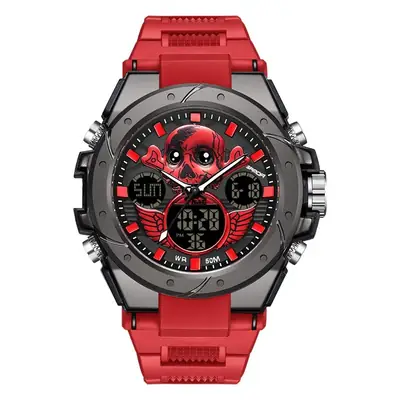 Sanda Black Skull Head Digital Watch with Red Accents