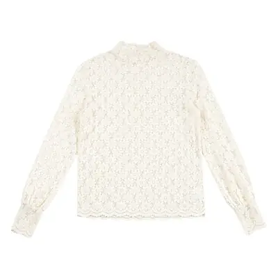Women Velvet Lace Half Collar Top with Long Sleeves