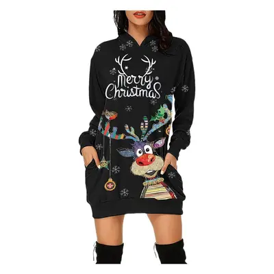Black Floral Long Sleeve Hooded Dress for Women
