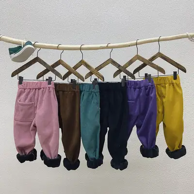 Brown Corduroy Padded Casual Pants for Boys Girls