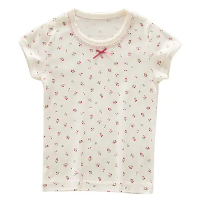 Girls Pure Cotton Floral Short Sleeve Top Small Medium