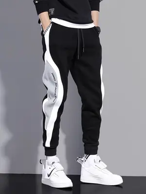 Men Grey Black White Sweatpants Large Casual Leggings