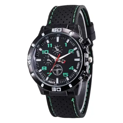 Men's Black Chronograph Silicone Strap Watch with Red Accents