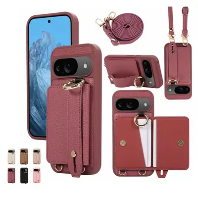 Google 10Pro Pebbled Leather Wrist Strap Phone Case with Card Holder