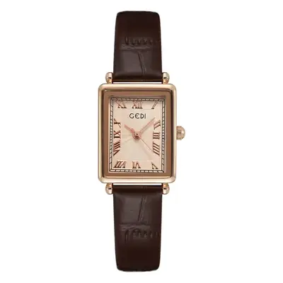 Goldie Lady Roman Square Plate Watch with Brown Belt