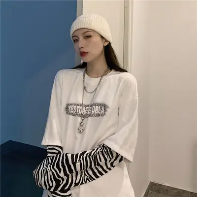 Women Cotton Fake Two-Piece Jacket White Zebra Print