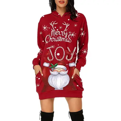 2021 Red Santa Holiday Hooded Skirt Sweatshirt