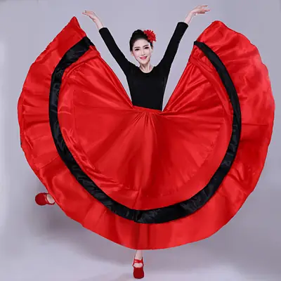 Adult Women Spanish Swing Skirt Red Black Flamenco Dance