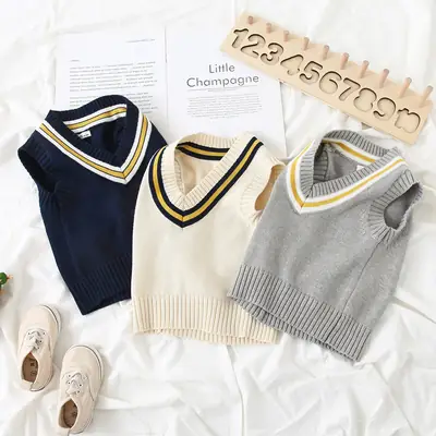 Korean V-Collar Knitted Waistcoat Pullover for Kids 2022